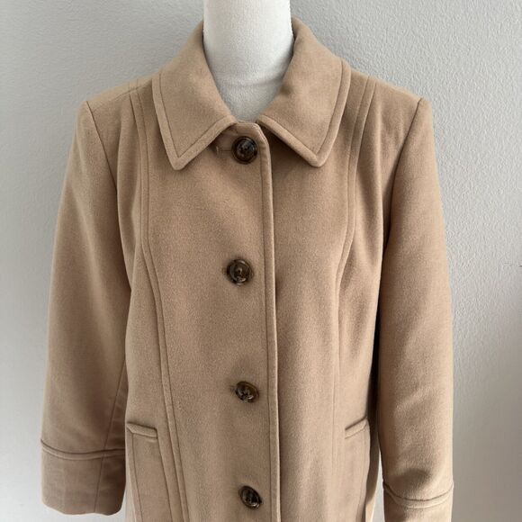 Lands’ End Coat Womens 14 Tan/Camel Button Front Mid-Length Classic Overcoat - Picture 4 of 11